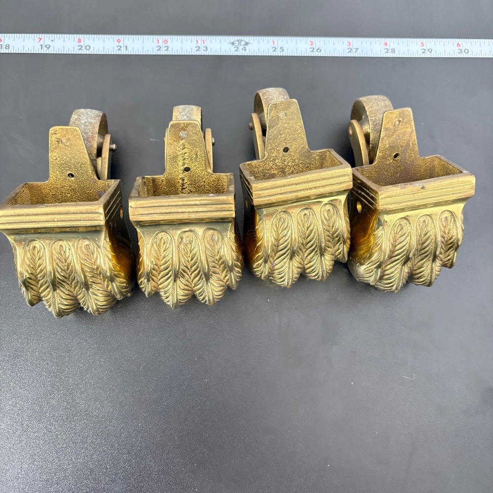 Vintage Furniture Casters OS Gold Brass Lion Paw Feet F285 Set of 4 Home Decor - Picture 5 of 16
